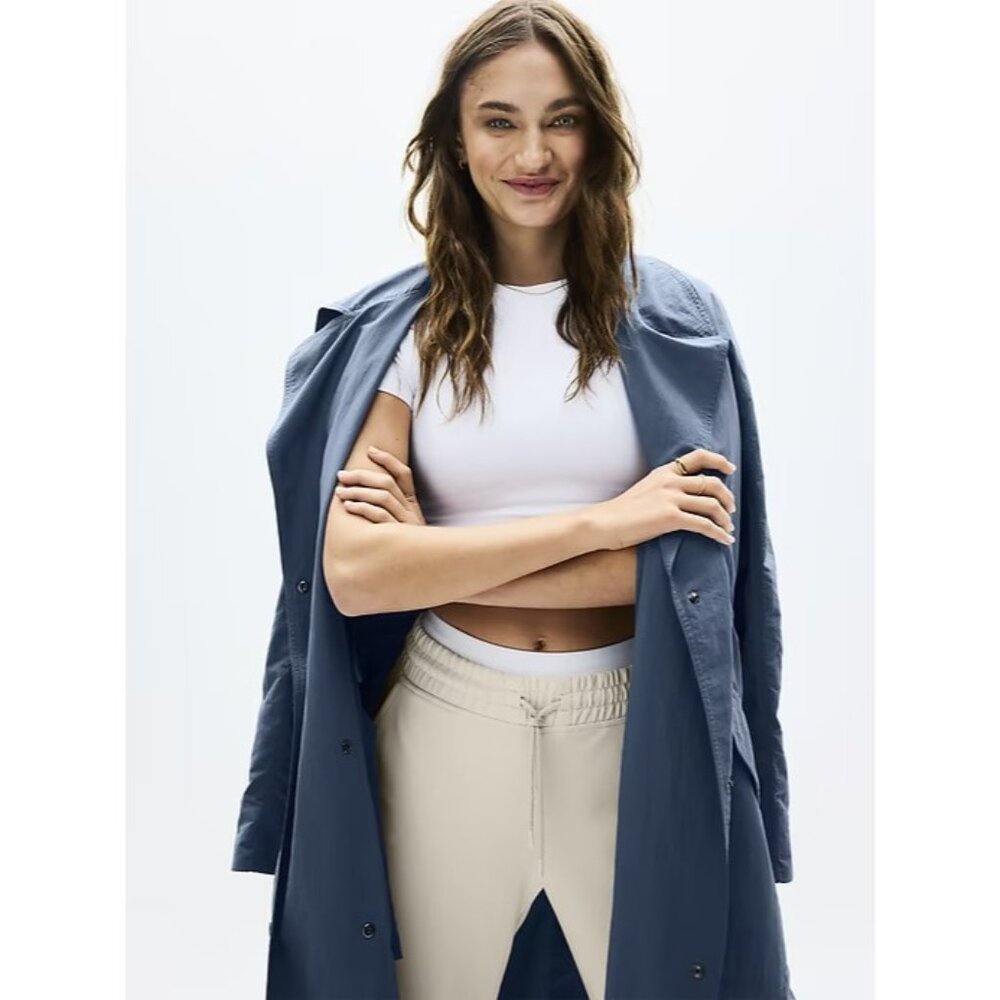 Athleta L Luna Trench Coat Size Large Shadow Blue #578185